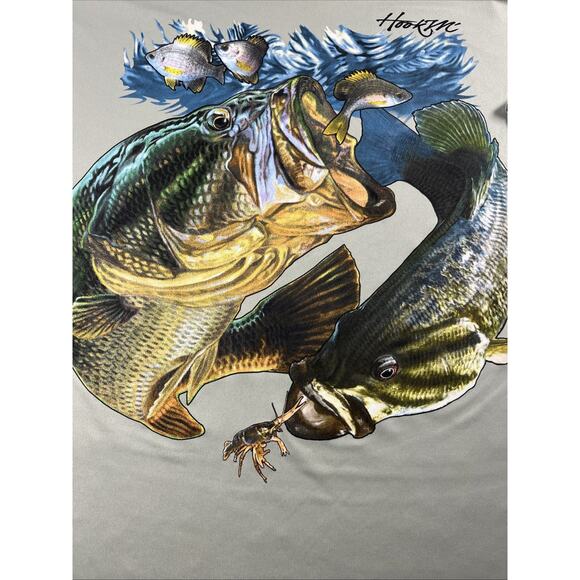Bimini Bay Shirt Mens XXXL Hook M’ Gray GRN Logo Fishing Light Short Sleeve Bass - Picture 2 of 11